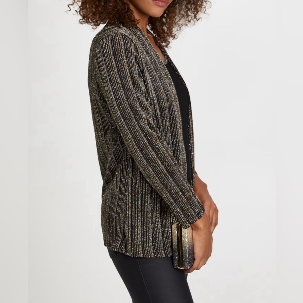 Ellen Tracy Size L Black and Metallic Gold Belted Knit Cardigan